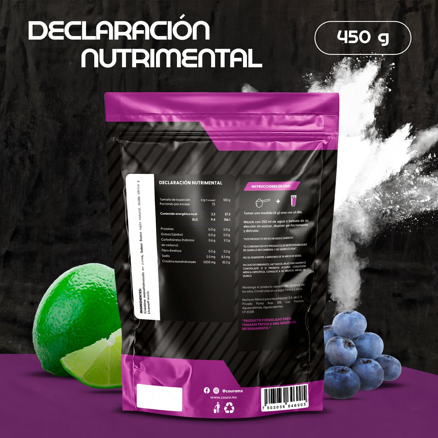 Creatina Monohidratada Sabor Lemon-Berries 450gr