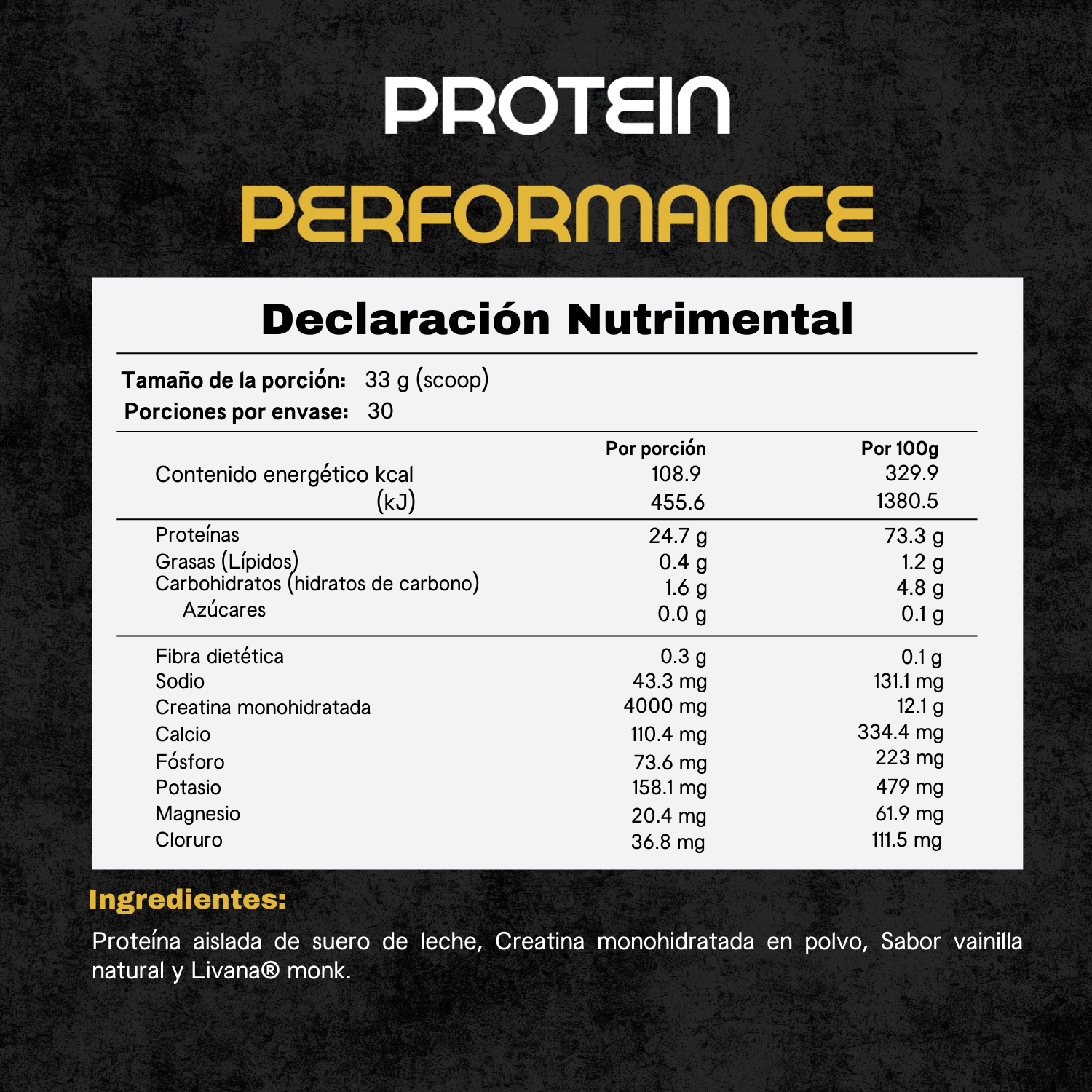 Proteina Performance con Creatina 990gr - Sabor Vainilla