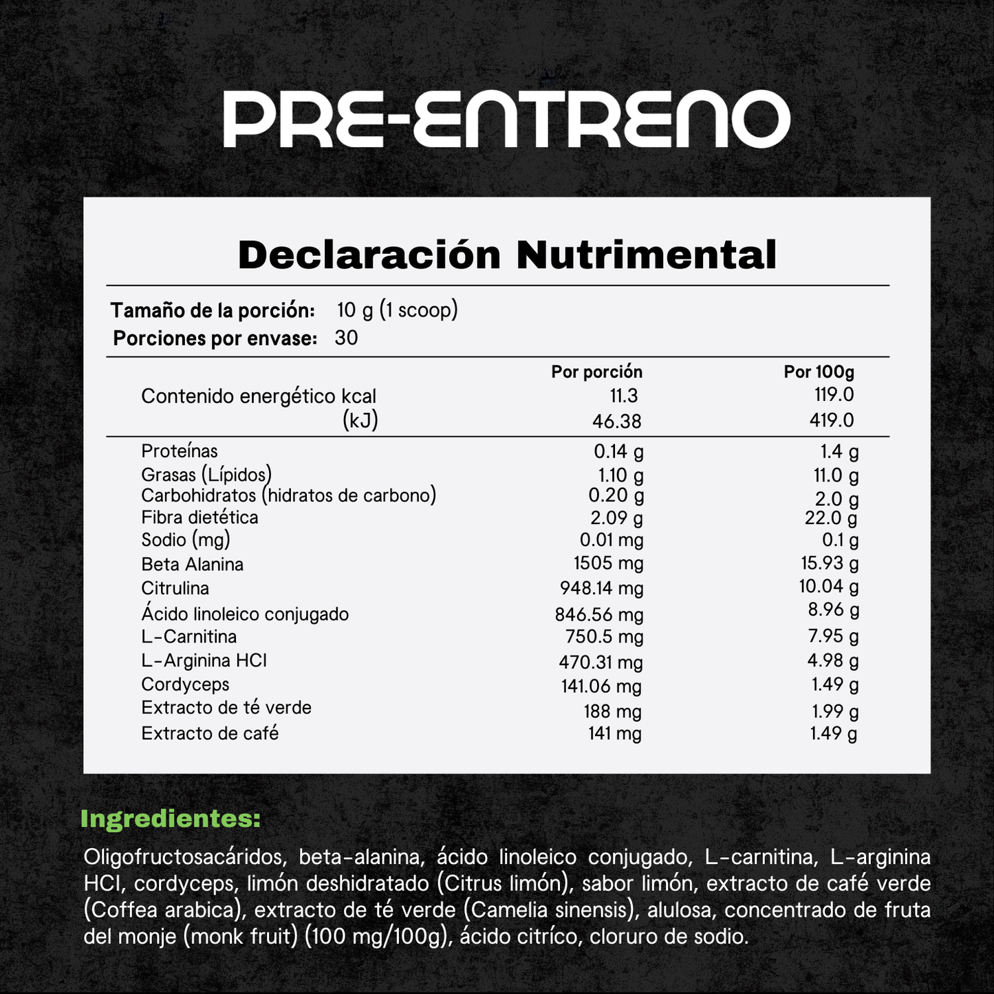 Pre Entreno sabor Limón – 300 g