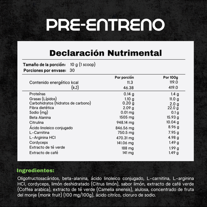 Pre Entreno sabor Limón – 300 g