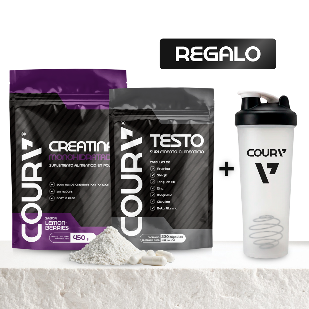 Kit Rendimiento Total: Creatina Sabor + Testo + Shaker GRATIS