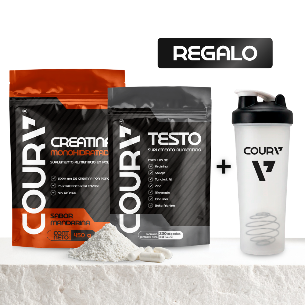 Kit Rendimiento Total: Creatina Sabor + Testo + Shaker GRATIS
