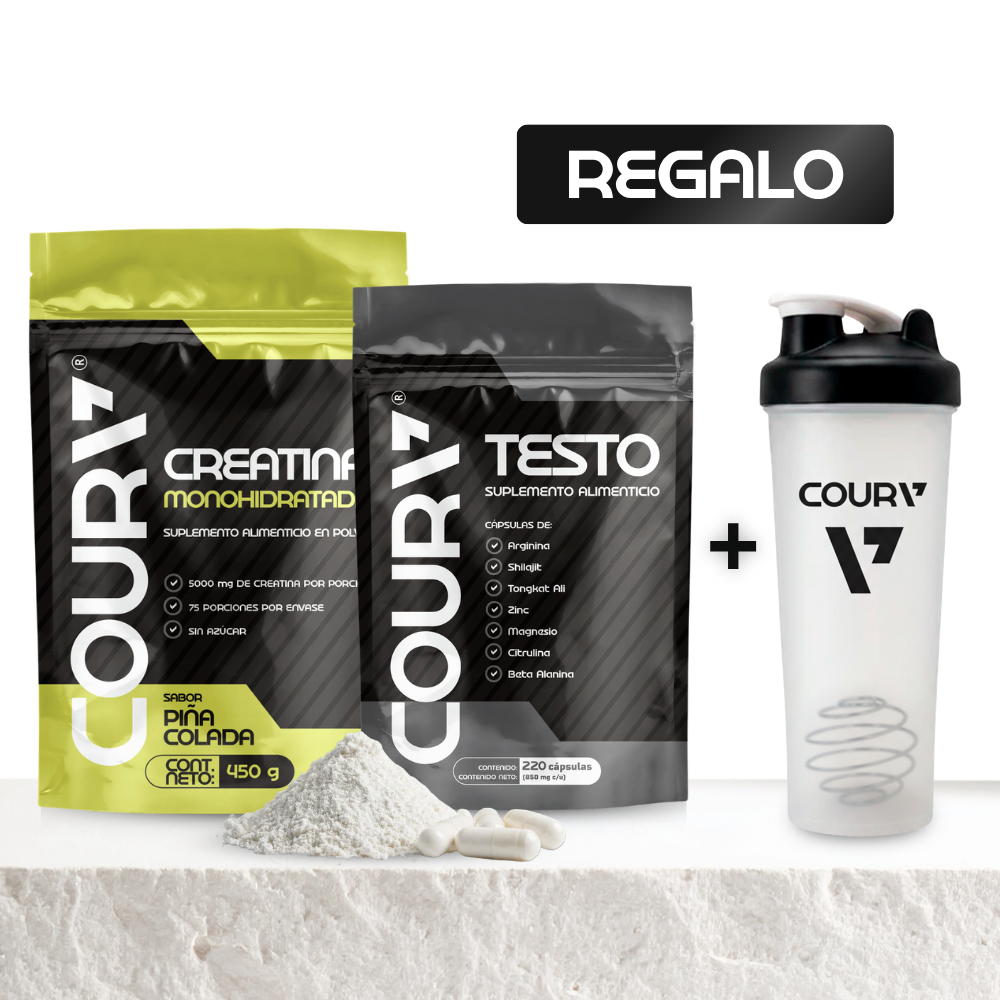 Kit Rendimiento Total: Creatina Sabor + Testo + Shaker GRATIS
