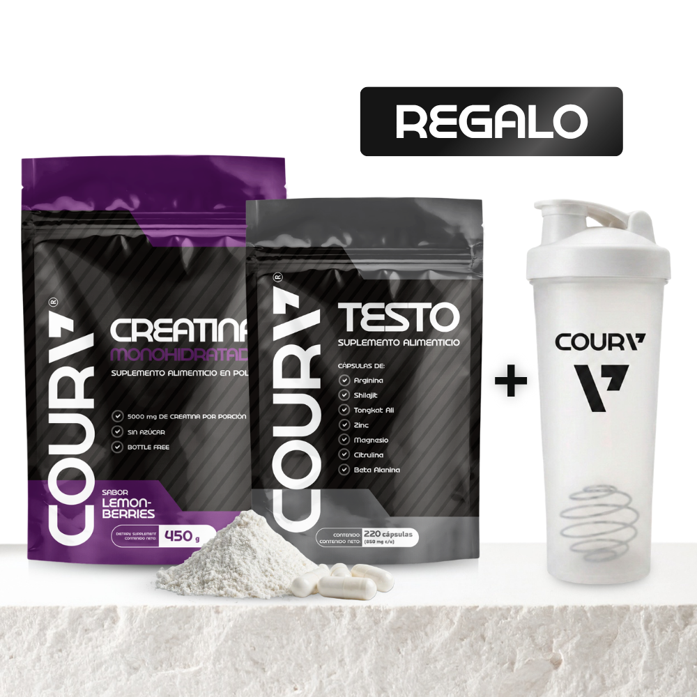 Kit Rendimiento Total: Creatina Sabor + Testo + Shaker GRATIS
