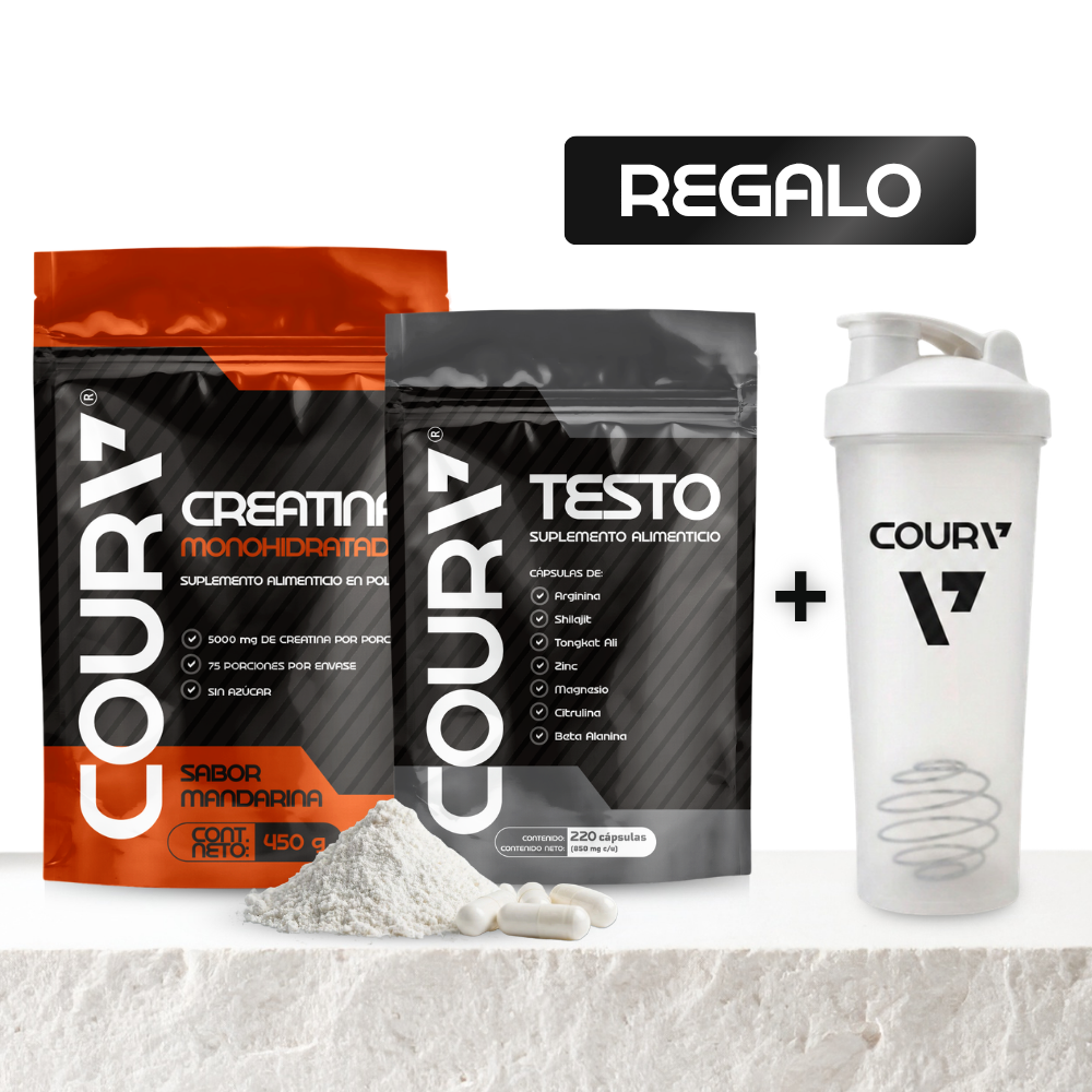 Kit Rendimiento Total: Creatina Sabor + Testo + Shaker GRATIS