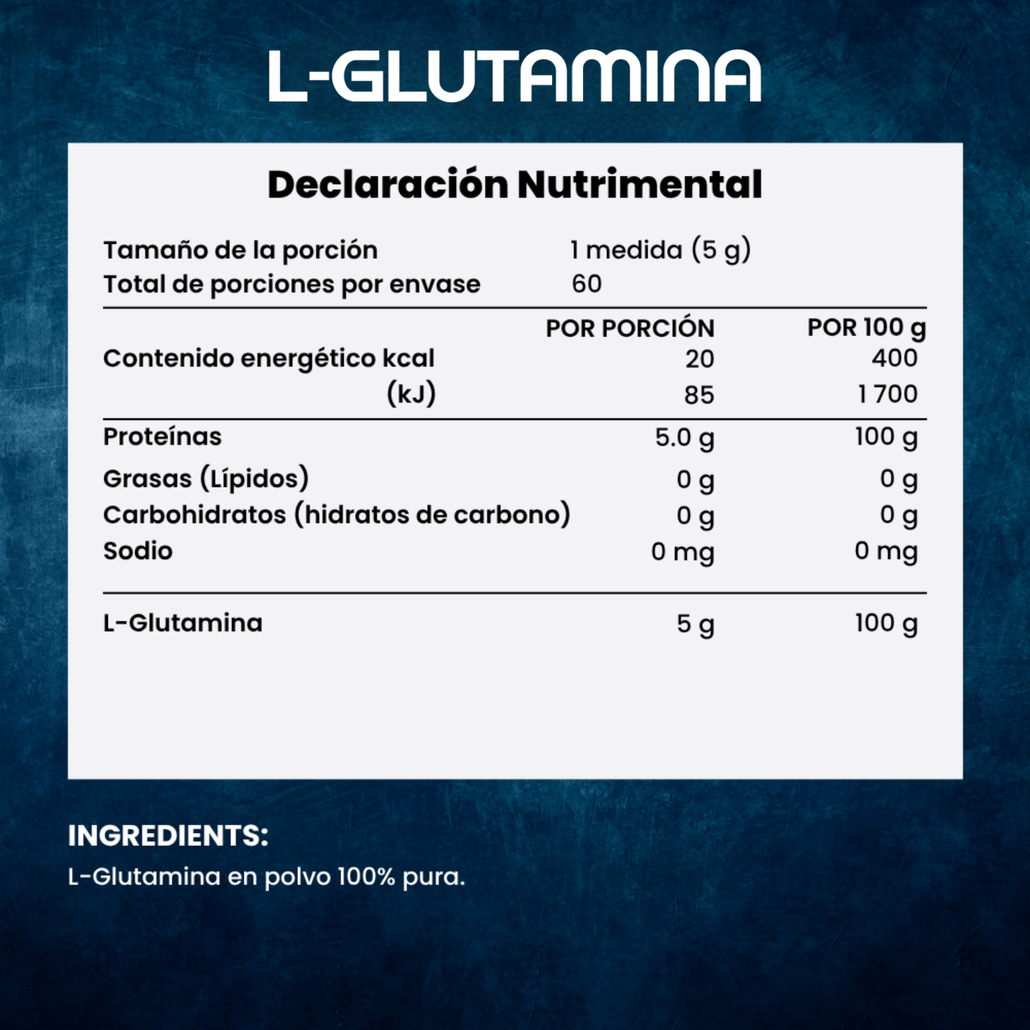 L-Glutamina - 300g | 60 porciones